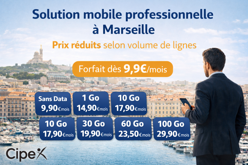 Forfait mobile pour entreprise dès 9,9€/mois à Marseille – tarifs dégressifs pour grandes flottes